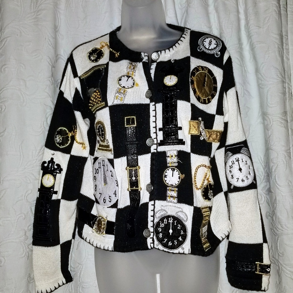 Vintage Susan Bristol Clock Sweater Got the time S